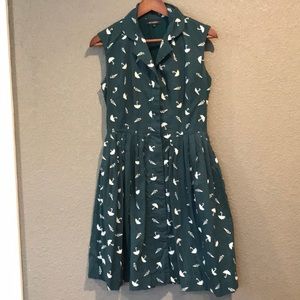 Sleeveless teal umbrella print shirt dress
